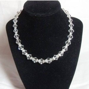 Vintage Big and Chunky Sterling silv Crystal necklace, clear Czech crystals